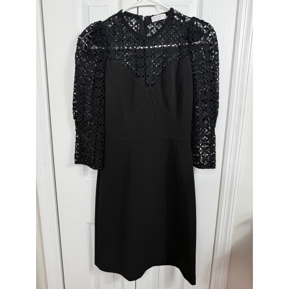 Sandro Paris Lace Sleeve Mini Dress Size small Black Gothic Chic Cocktail